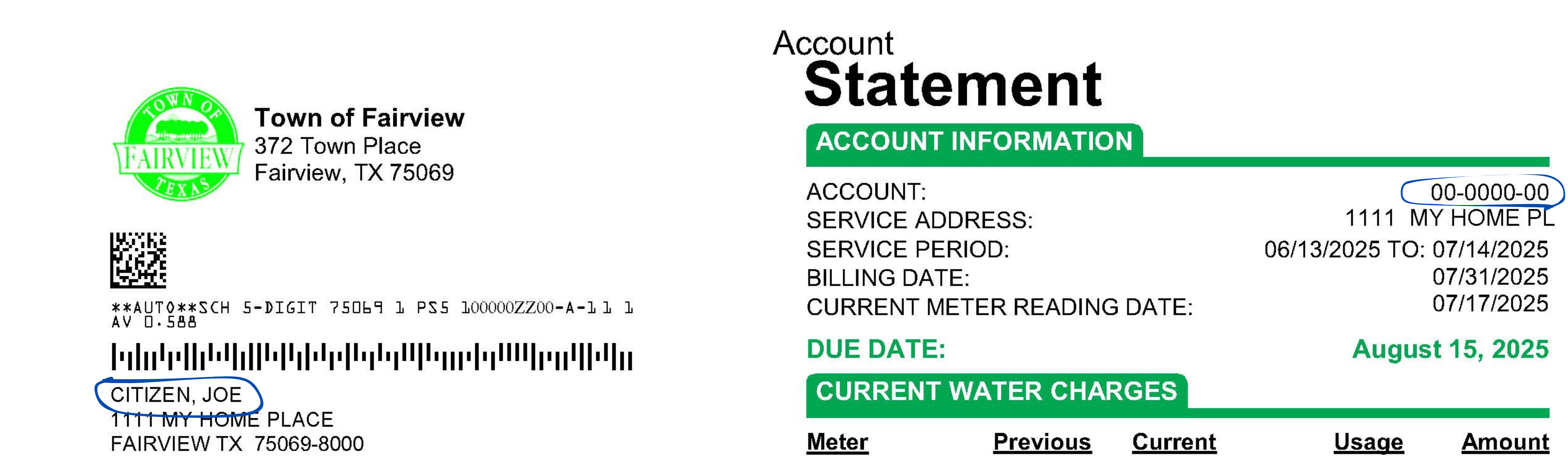 Water Bill Sample for AMI