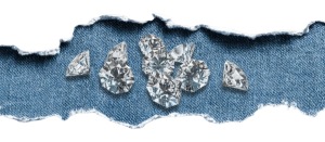 image of a scrap of denim and diamonds