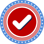 Image of a checkmark surrounded by a patriotic border Image of a checkmark surrounded by a patriotic border